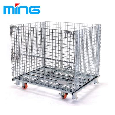 China Collapsible Storage Wire Mesh Drop Down Forklift Pallet Cage Folding Metal Steel Storage Container for sale