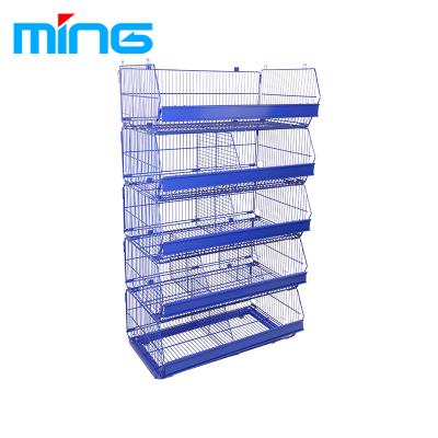 China Save Space Mesh Box Wire Cages Metal Bin Storage Container Bin With Wheels for sale