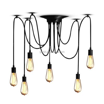 China Restaurant Vintage Multiple Heads Edison Bulb Spider Black Chandelier for sale