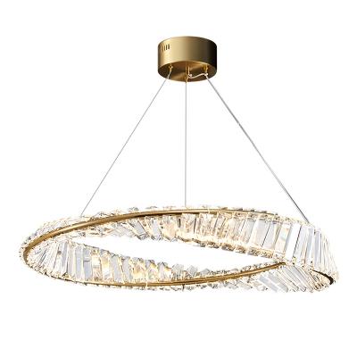 China Modern Indoor Lighting Gold Ring Pendant Lamp Round Chandelier Crystal Lights For Living Room Luxury Modern Decoration for sale