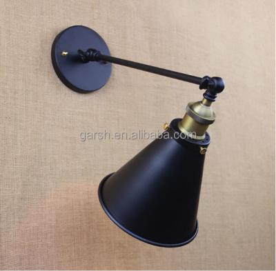 China Retro Matt Black Iron Cone Shape Residential Wall Lamp for sale