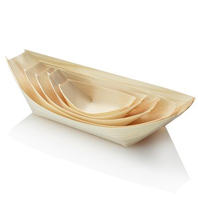 China Eco-Friendly Billions Wooden Sushi Serving Tray Tray Boat Plate Japanese Sashimi Serving Plate Snack Dish Fast Food Boat Basket Teali for sale