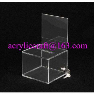 China Lockable clear acrylic ballot box / suggestion box / donation box with sign holder for sale