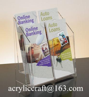 China Acrylic brochure holder, plexiglass brochure stand / racks with 4 pockets for sale