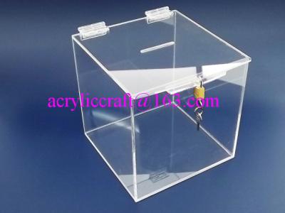 China Cube Shape acrylic donation box / vote box / suggestion box with lock for sale