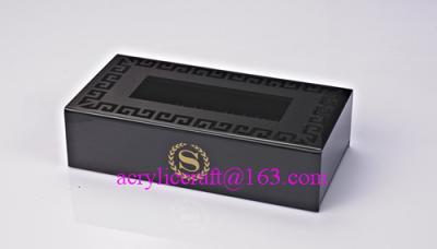 China Exquisite Black Acrylic Multinational Customized Tissue Box Hotel Tissue Holder for sale