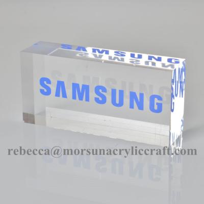 China Solid Lucite Logo Block Perspex Sign Block Transparent Acrylic Branding Block for sale