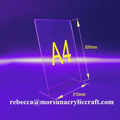 China L shape 3mm transparent acrylic A4 stand for brochure holders for sale