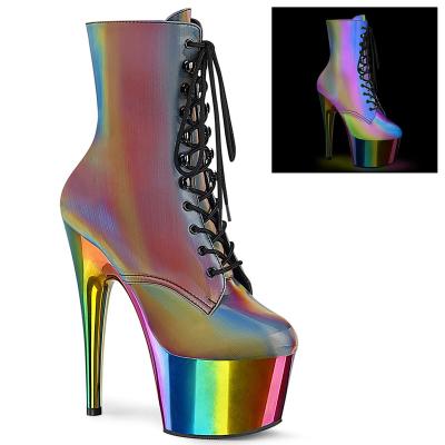 China Colorful Fashion Trend 17CM/7inches Ankle Boots PU Plating Upper Platform High Heel Pole Dance Boot for sale