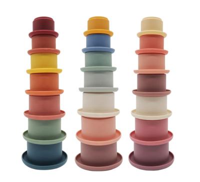 China Hot Products Amazon Training Kids Action Ability Stacking Cups Toy BPA Free Silicone Stacker Cups For Early Educational Grow for sale