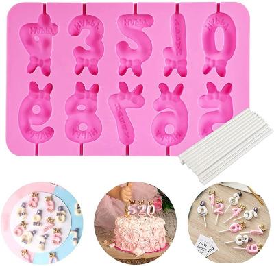 China Viable Custom OEM Number Silicone Birthday Candy Candle Mold Candlestick Shape Lollipop Candles Molds for sale