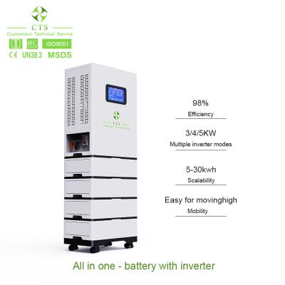 China 51.2v 100ah 200ah 300ah lifepo4 all in one lithium iron battery stack with hybrid inverter for sale