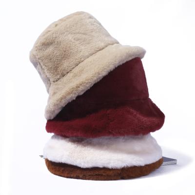 China Keep Logo Winter Faux Fur Fluffy Custom Made Warm Fuzzy Furry Bucket Fisherman Hats for sale