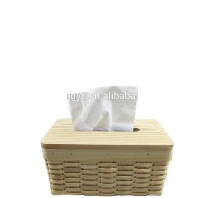 China Minimalist ECO FRIENDLY Handmade Weaving Rectangle Tissue Box Chip Basket Wooden Box for sale