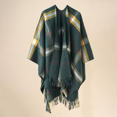 China Wholesale Hot Selling Thick Poncho Cape Plaid Scarf Women Winter Polyester Acrylic Shawls Stoles for sale