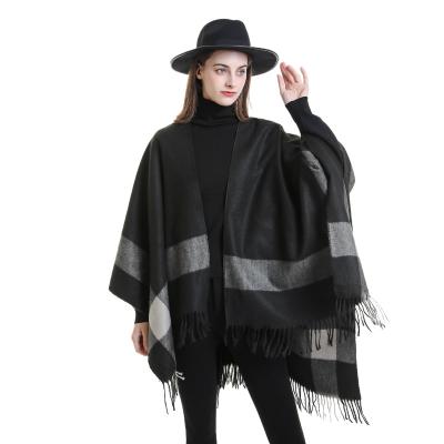 China Wholesale Hot Selling Thick Poncho Cape Plaid Scarf Women Winter Polyester Acrylic Shawls Stoles for sale