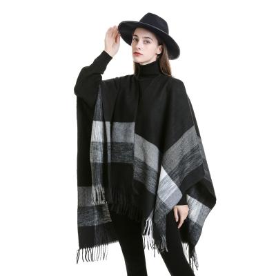 China Wholesale Hot Selling Thick Poncho Cape Plaid Scarf Women Winter Polyester Acrylic Shawls Stoles for sale