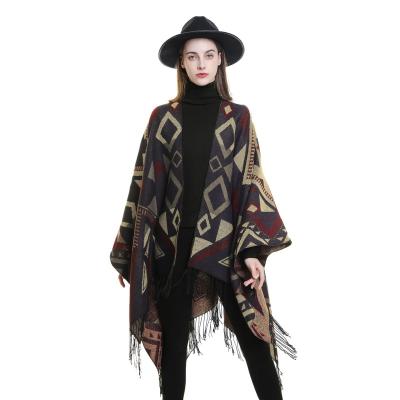 China Wholesale Hot Selling Thick Poncho Cape Plaid Scarf Women Winter Polyester Acrylic Shawls Stoles for sale