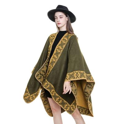 China Wholesale Hot Selling Thick Poncho Cape Plaid Scarf Women Winter Polyester Acrylic Shawls Stoles for sale