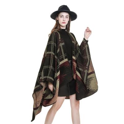 China Wholesale Hot Selling Thick Poncho Cape Plaid Scarf Women Winter Polyester Acrylic Shawls Stoles for sale