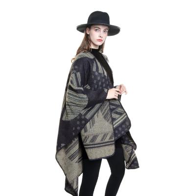 China Wholesale Hot Selling Thick Poncho Cape Plaid Scarf Women Winter Polyester Acrylic Shawls Stoles for sale