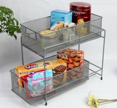 China Fashion Metal Wire Mesh 2 Tier Kitchen Storage Rack / Sustainable Storage Rack / Sundries Organizer for sale