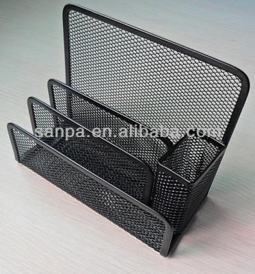 China Metal Metal Mesh 4 Paper and Row Divided Letter Organizer,Desktop Holder/Letter Sorter with Pen Holder/Office Metal Stationery for sale