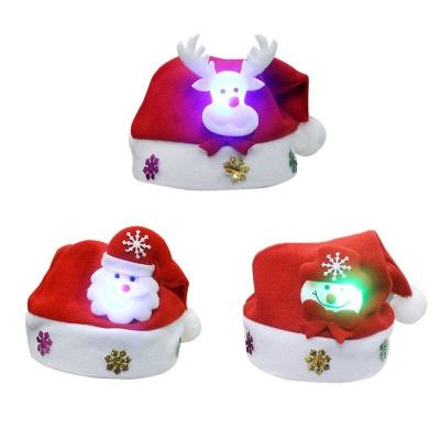 China 2022 Hot Selling Christmas Santa Hat Pink Cartoon Character Christmas LED Light Cap For Adult Children for sale