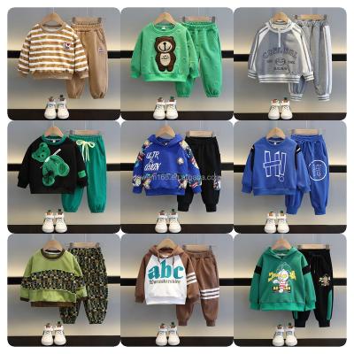 China Anti-Shrink 2024 autumn and winter new children's hoodie set cute boys and girls casual Korean version of blue children's clothing wholesale for sale