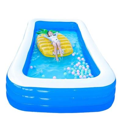 China Household Swimming Pool 71*51*24 Rectangular Inch Thick PVC Inflatable Pool 3 Rings Swimming Pools Backyard Adult Size Swimming Pool for sale