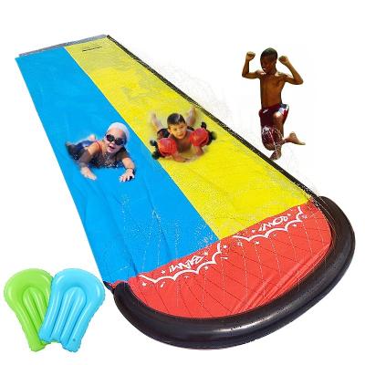 China 2021 PVC Lane Water Slide Splash Two Slides For Kid Adults Backyards Garden Water Toys Waterslide With Sprinklers Outdoor Lawn Beach for sale