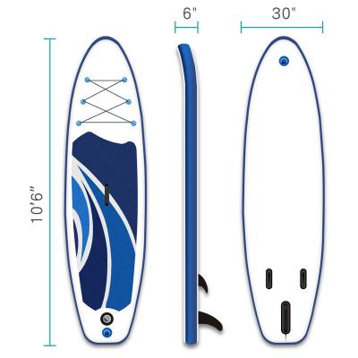 China Water Sports Shape 10.6 Foot Inflatable Stand Up Paddle Board SUP With Blue Pattern Included With Pump For Adults for sale