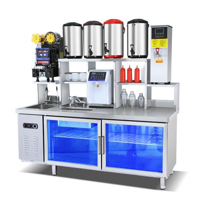 China Hotels Milk Tea Making Bubble Tea Bar Counter With Refrigeration Cabinet for sale