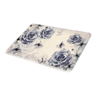 China Washable Love Rose Flower Design Super Soft Velvet Non-slip Bath Door Floor Home Mat for sale