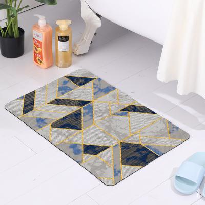 China High Water Sustainable Absorbent Diatomite Geometric Design Nanocoated Upgraded Non-Slip Rubber Backing Shower Bathroom Floor Mats for sale