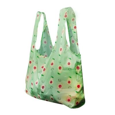 China Hot Selling Eco-friendly Printing RPET Ripstop Fabric Tote Shoulder Groceries Folding Bag Washable Shopping Bags for sale