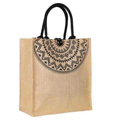 China Eco-Friendly Simple Retro Fashion Storage Burlap Jute Burlap Portable Shopping Bag Customized for sale