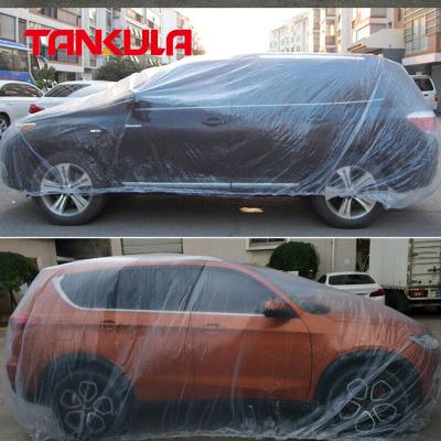 China Warterproof Factory Price Universal Waterproof Transparent Clear Disposable Car Covers One Weather Car Cover for sale