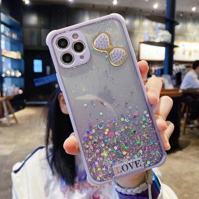 China Shockproof Clear Hard PC Cover Glitter Bowknot Phone Case Beautiful For iphone 13 12 11 pro max for sale