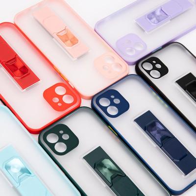 China Shockproof Built-in Kickstand Matt PC Back Cover Bracket Mobile Phone Case For iPhone 13/13pro/13mini Clear Shell for sale