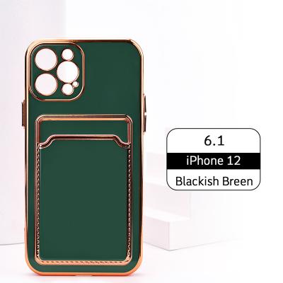 China Shockproof Colorful Plated Frame TPU Phone Case With Card Slot For iPhone 11 12 13 Pro Max Mini for sale