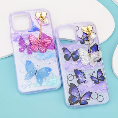 China Glitter Shockproof Girly Pendant Protective Design Butterfly Mobile Cases For Samsung Phones for sale