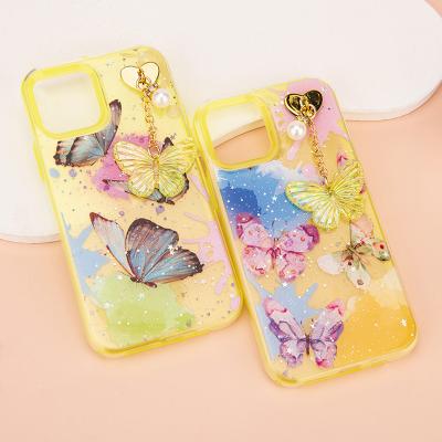 China Shockproof Epoxy Pattern Butterfly Pendant 2 In 1 Girls Cell Phone Case For Samsung A10 A30 for sale