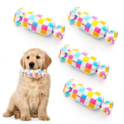 China Viable Creative Interactive Dog Chew Toys Pet Plush Toys Rainbow Candy Squeaky Toy For Dog Teeth Grinding Cleaning for sale