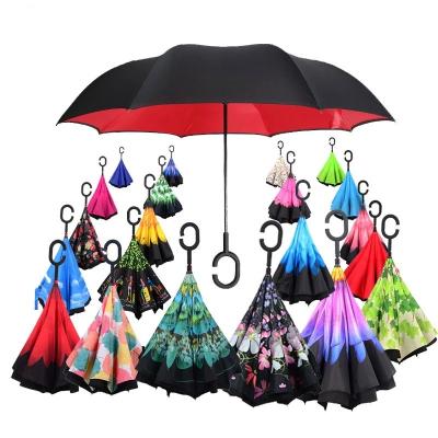 China 2021 Double Layer Reverse Umbrella Long Handle Double Layer Fold Inverted C-Hook Male Golf Umbrella Reverse Windproof Umbrella For Flipping Umbrellas For Car for sale