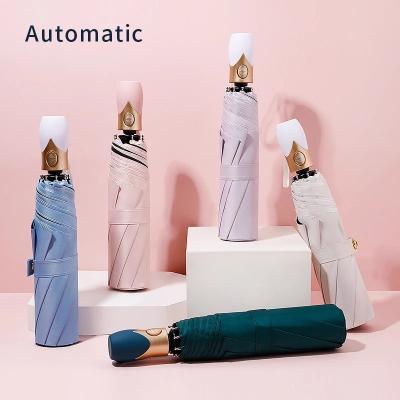 China High Quality Traditional Automatic Umbrella Rain Women Three-folding Umbrella Female Waterproof Parasol Pure Windproof Umbrella Color for sale