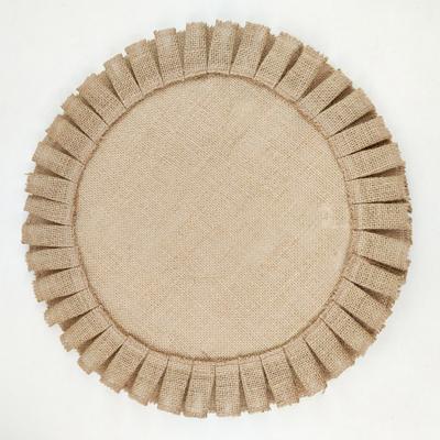 China Sustainable Natural Vintage Jute Place Mat Primary Color Pleated Lace Up Insulation Pad for sale