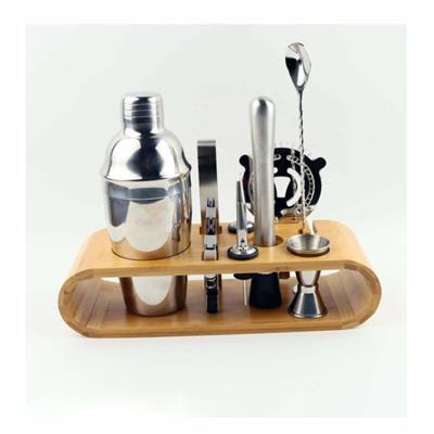 China Snow Kettle Cocktail Shaker Set Stainless Steel Bartender Tool Kit Base Bamboo Bar Full Set for sale