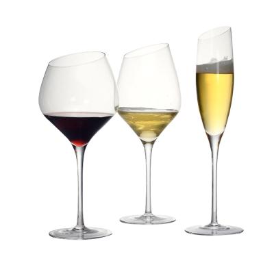 China Creative Wholesale High Grade Crystal Clear Handmade Glassware Red Transparent Tilted Wine Glass for sale