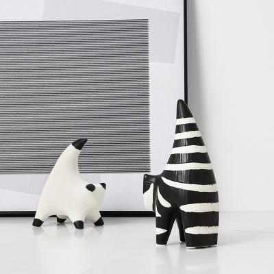 China Nordic Cute Black And White Stripe Ceramic Cat Animal Ornament Contemporary Home Decor Newcomer for sale